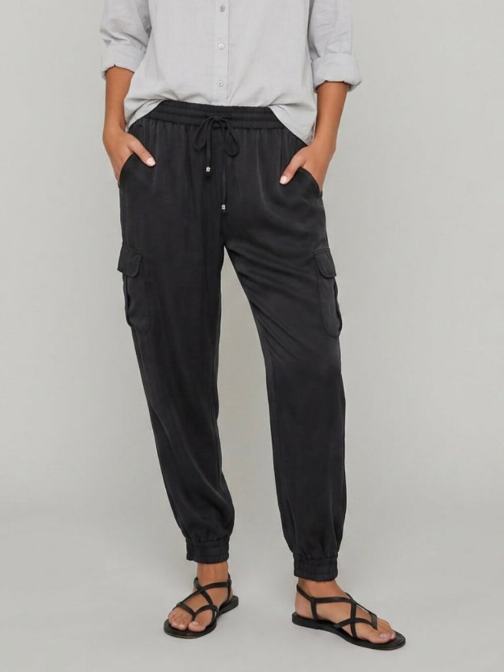 Gypsy 100% Silk Cargo Pants/Joggers Black Size S